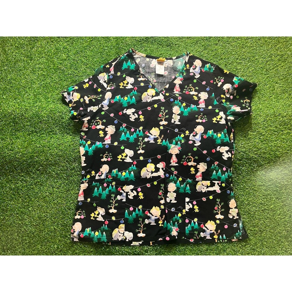 Peanuts Christmas Scrub Top L By Peanuts Worldwide LLC 100% Cotton Black